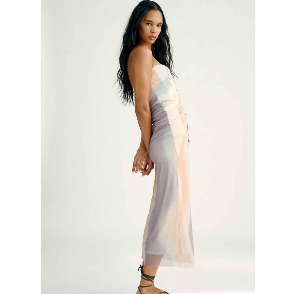 Zara STRAPLESS PRINTED TULLE DRESS - Picture 10 of 16
